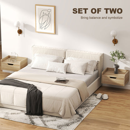 Floating Nightstands Set of 2, Wall Mounted Bedside Table with Drawer for Bedroom, Natural Wood