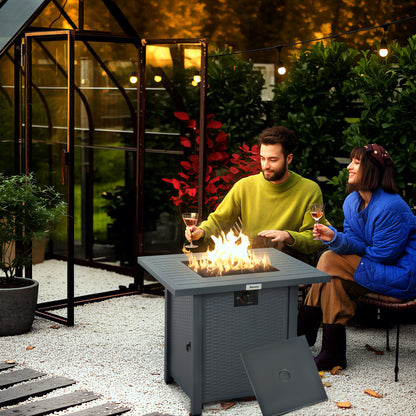 Rattan-style Propane Gas Fire Pit Table with 40,000 BTU Burner, Square Smokeless Firepit Patio Heater with Thermocouple