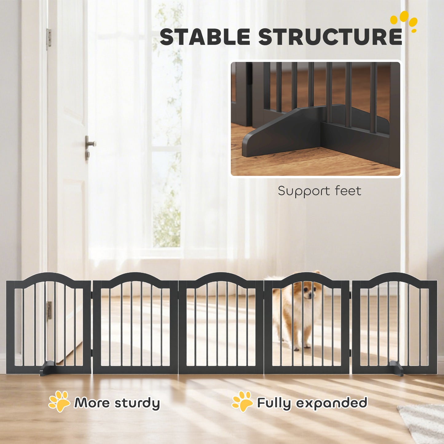 Freestanding Dog Gate Wooden Stair Gate for Dogs with Support Feet Foldable Pet Fence Safety Barrier for the House Doorway St