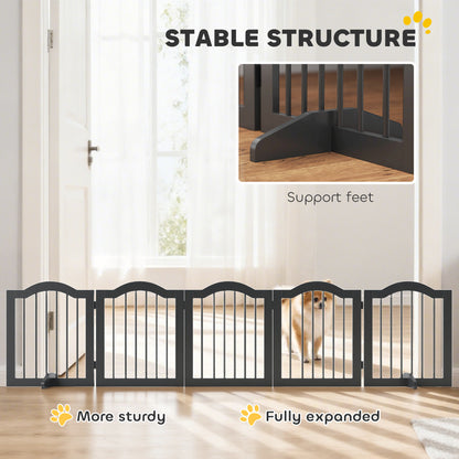 Freestanding Dog Gate Wooden Stair Gate for Dogs with Support Feet Foldable Pet Fence Safety Barrier for the House Doorway St