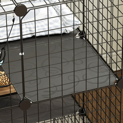 Indoor Cat Cage DIY Customizable 3-Tier Indoor Cat Enclosure with 3 Doors and Hammock 105 cm Black