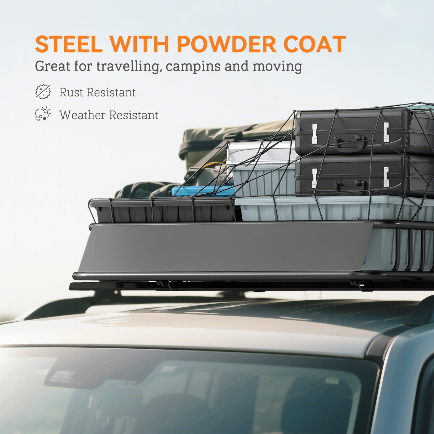Universal Roof Rack Basket Tray, 90.7 kg Steel Car Rooftop Luggage Cargo Carrier Holder with Wind Fairing