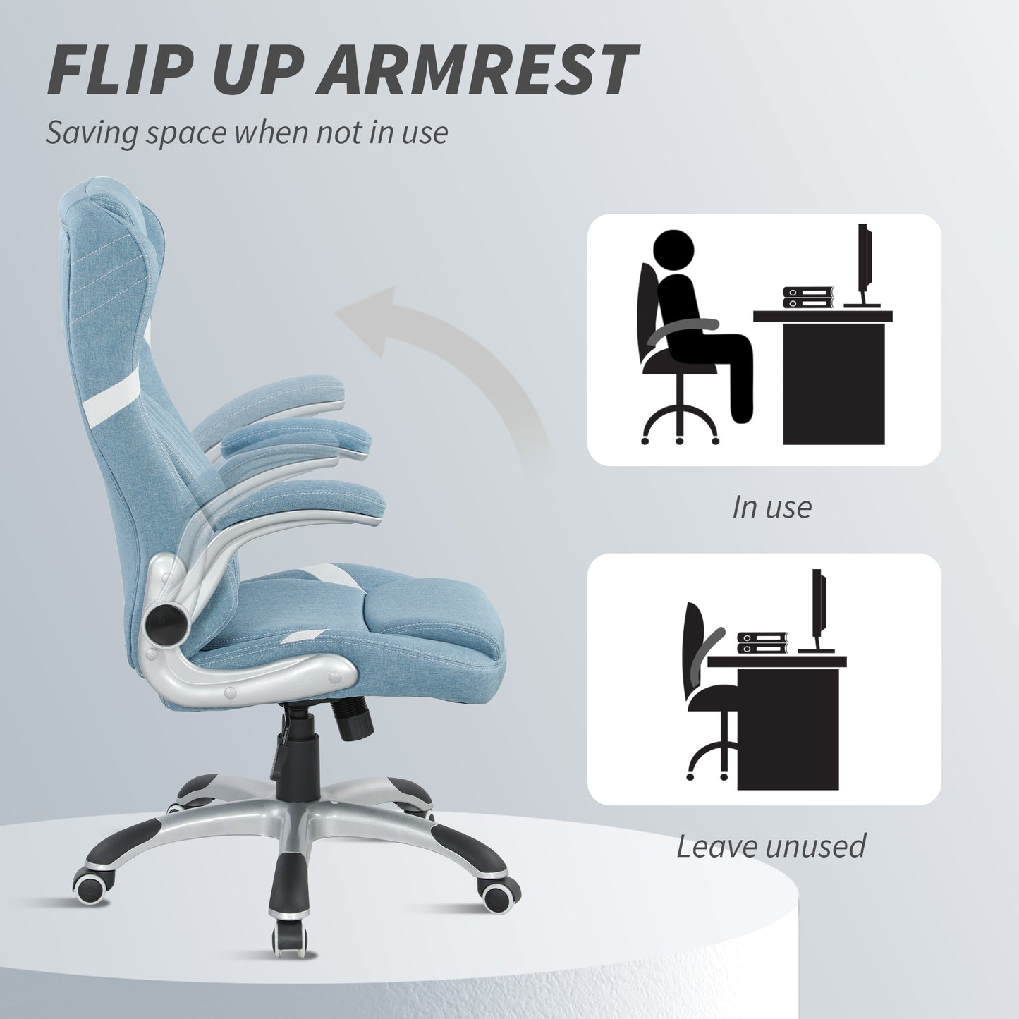 Linen-Look Office Chair, with Adjustable Height and Tension - Blue
