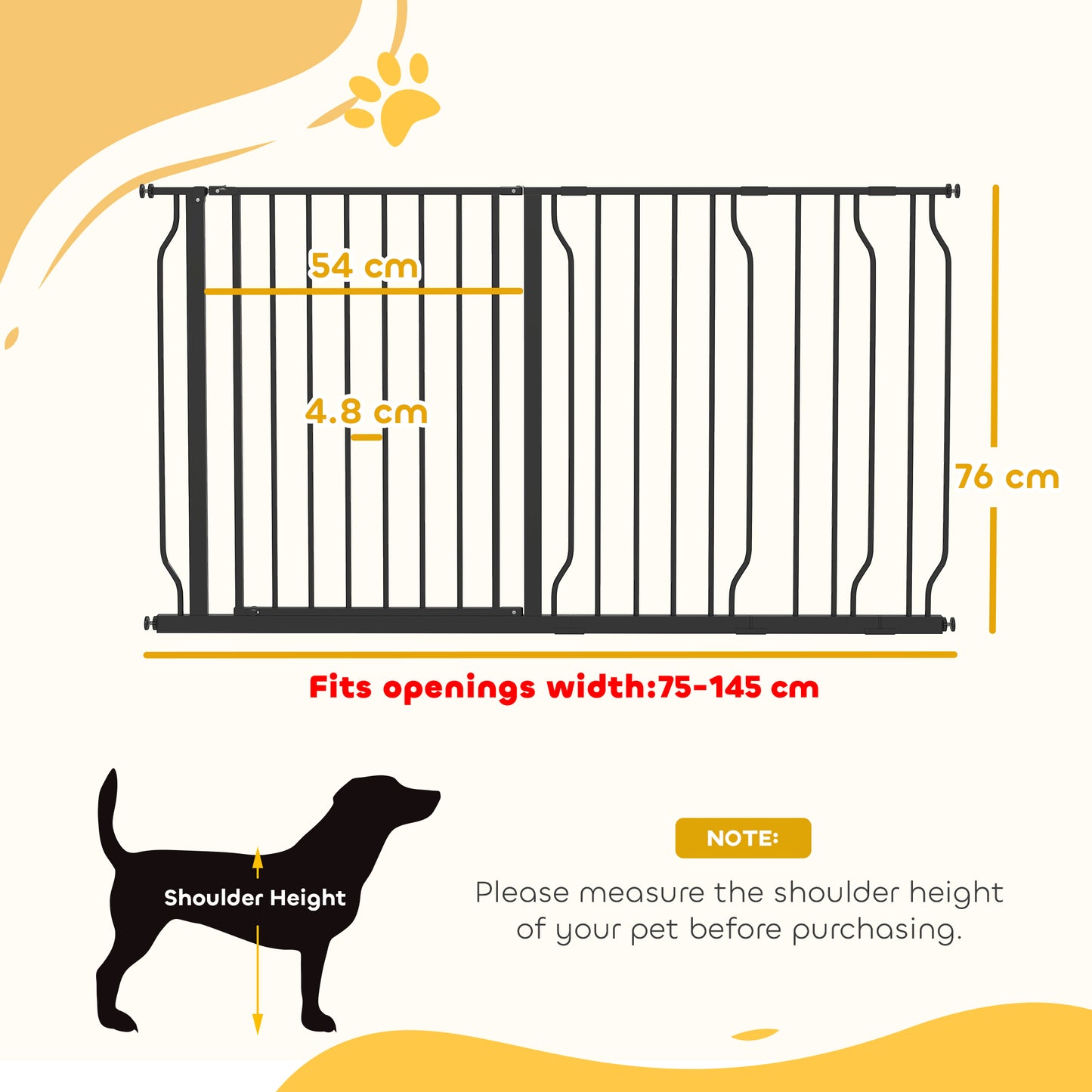 Extra Wide Dog Safety Gate, with Door Pressure, for Doorways, Hallways, Staircases - Black