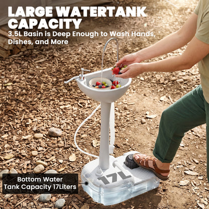 Camping Sink, 17L Portable Hand Wash Station with Towel Holder, Soap Dispenser and Rolling Wheels, Outdoor Sink for Events