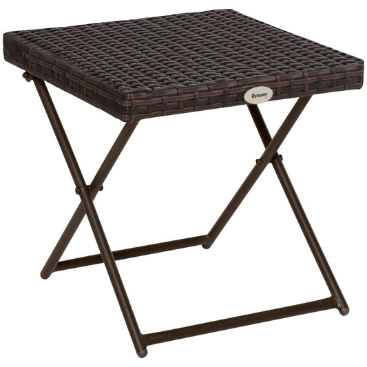 Folding Garden Coffee Table, Wicker Outdoor Bistro Side Table with PE Rattan Top for Patio, Balcony, Porch, 40 x 40 x 40 cm