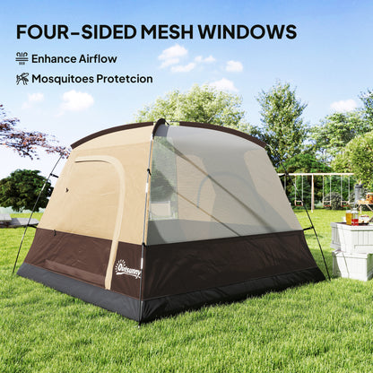 3-4 Person Camping Tent, Easy Set Up 3-4 Man Tent w/ Sewn-in Groundsheet, Waterproof Dome Tent w/ Mesh Windows, Brown