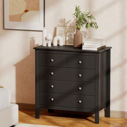 5 Drawer Dresser for Bedroom, Modern Chest of Drawers, Wide Storage Unit for Living Room, Hallway, Black