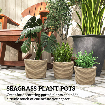 Seagrass Planters Set of 3 Plant Pots for Indoor Outdoor Patio Balcony Natural