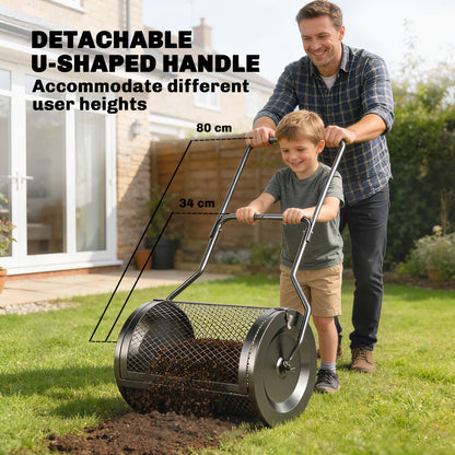 Compost Spreader, 20" Peat Moss Spreader with Detachable U-Shaped Handle and Metal Mesh Basket