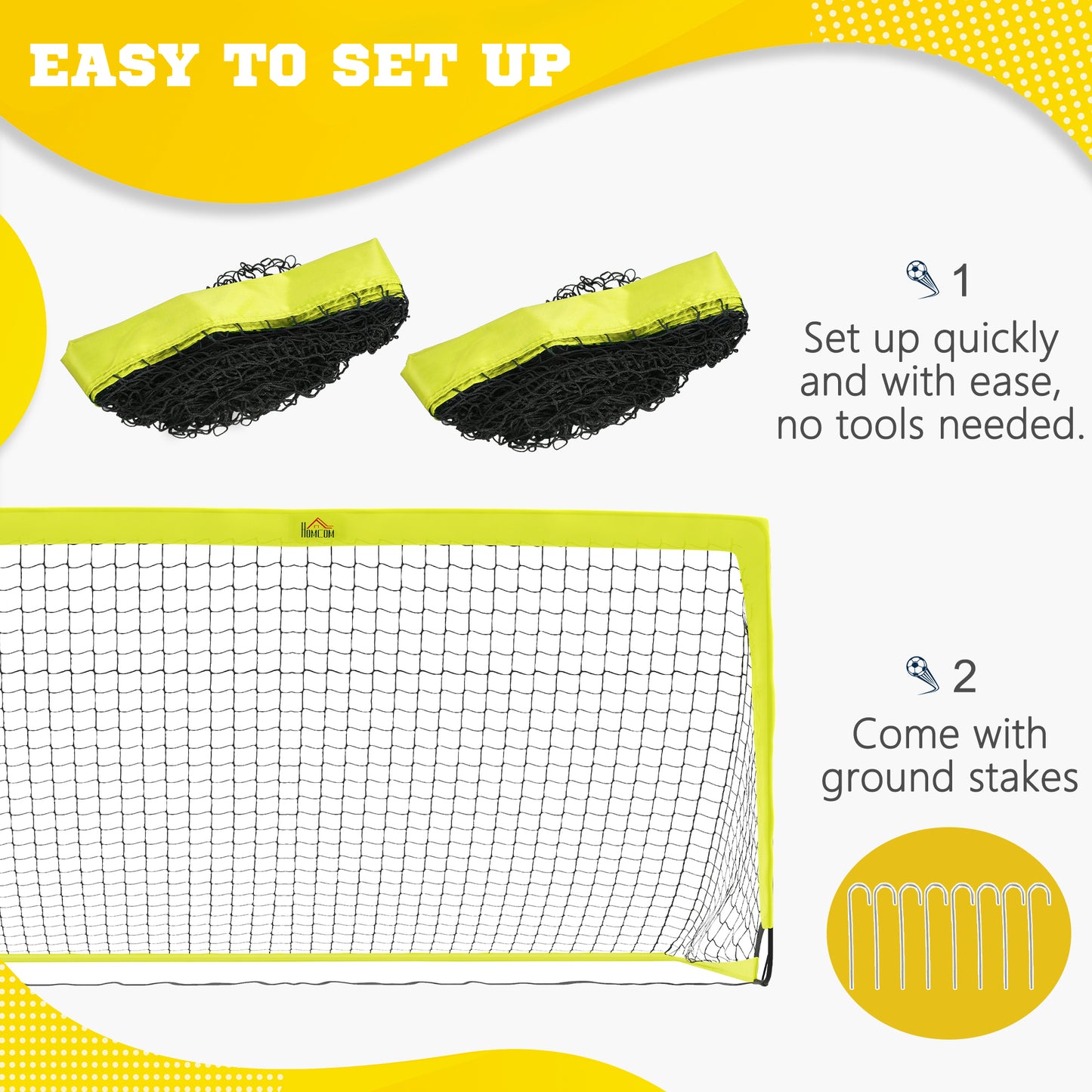 Two Football Goal Nets, Foldable Outdoor Sport Training Equipment, for Teens, Adults, with Carrying Bag, Yellow
