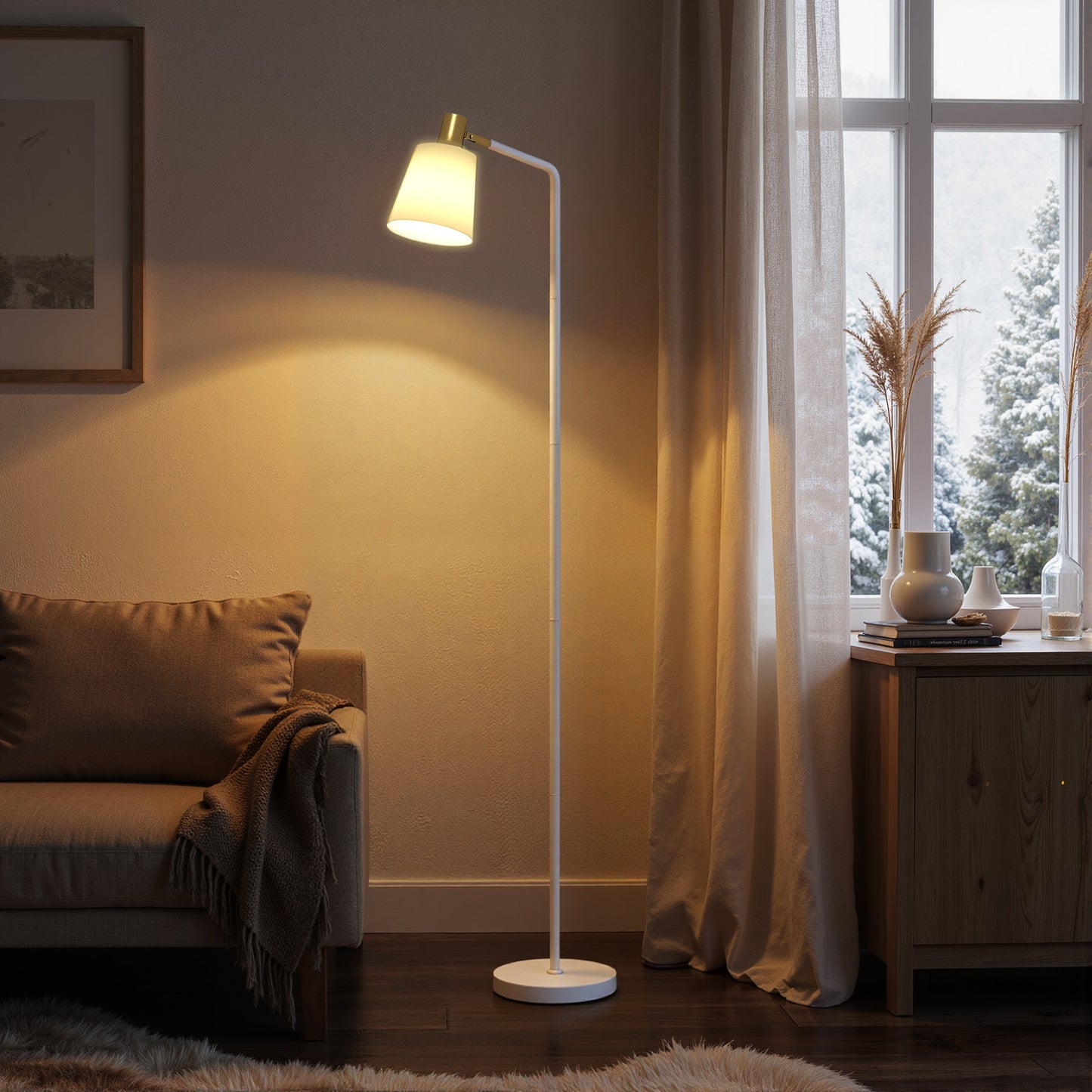 Modern Standing Lamp, Floor Lamp with 350° Rotatable Head for Living Room, White
