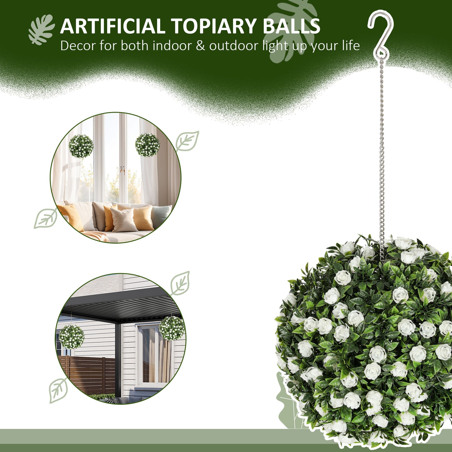 Set of 2 Decorative Artificial Plants, UV-protected Artificial Plant Topiary Rose Balls