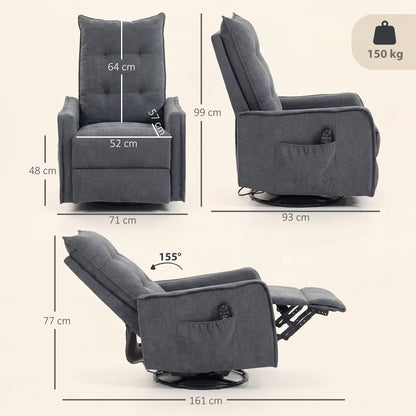 Recliner Armchair, Chenille Recliner Chair with Massage and Heat, 360° Swivel Rocking Manual Recliner, Dark Grey
