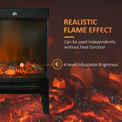180° Charming Electric Fireplace Heater, Quiet Freestanding Stove with LED Flame Effect, 3-Sided Tempered Glass Panels