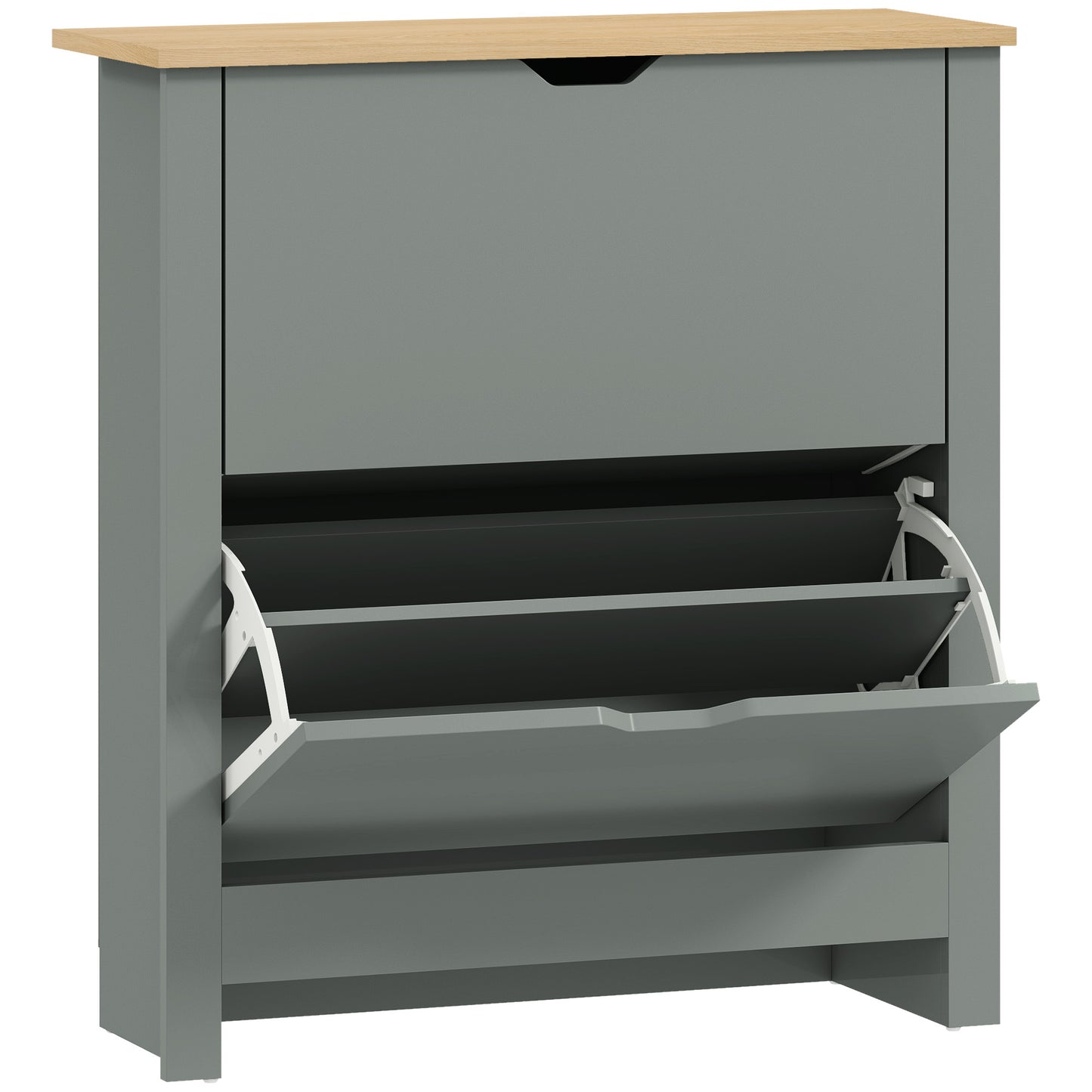 Slim Shoe Cabinet, Narrow Shoe Cupboard with 2 Flip Drawers, Adjustable Shelves for 12 Pairs of Shoes, Light Grey