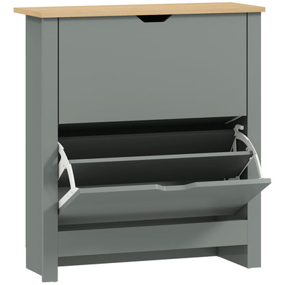 Slim Shoe Cabinet, Narrow Shoe Cupboard with 2 Flip Drawers, Adjustable Shelves for 12 Pairs of Shoes, Light Grey
