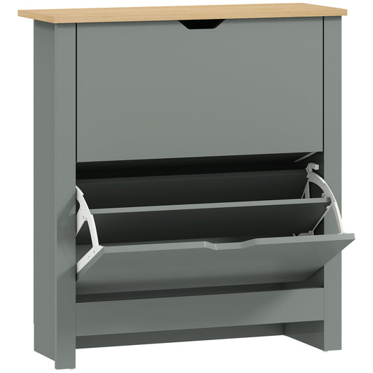 Slim Shoe Cabinet, Narrow Shoe Cupboard with 2 Flip Drawers, Adjustable Shelves for 12 Pairs of Shoes, Light Grey