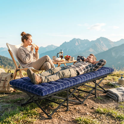 Camping Cot with Soft Pad, 80cm Extra Wide Folding Cots with Side Pocket and Carry Bag, Blue