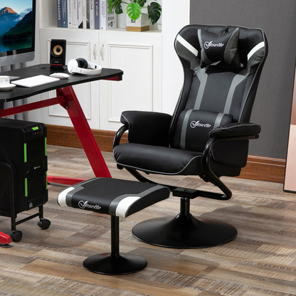 Reclining Chair and Stool Set, Recliner Chair with Headrest, Gaming Chair with Lumbar Support, Pedestal Base for Home Office