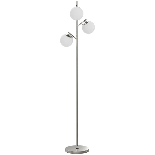 3-Light Tree Floor Lamps for Living Room, Modern Standing Lamp for Bedroom with Globe Lampshade