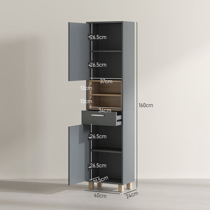 Tall Bathroom Storage Cabinet with MDF Triamine Board and Waterproof Sticker - Matte Grey