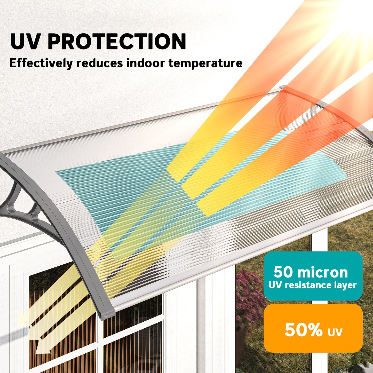 Front Door Canopy, Outdoor Awning, Rain Shelter, 110 x 60cm, Grey