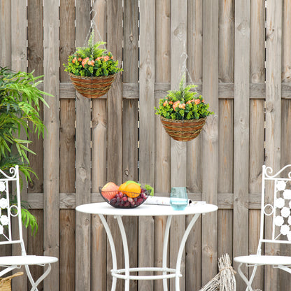 Set of Two Hanging Lisianthus Flower Pots - Orange/Green