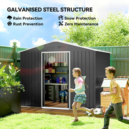 8 x 6ft Galvanised Steel Shed, with Double Door - Dark Grey