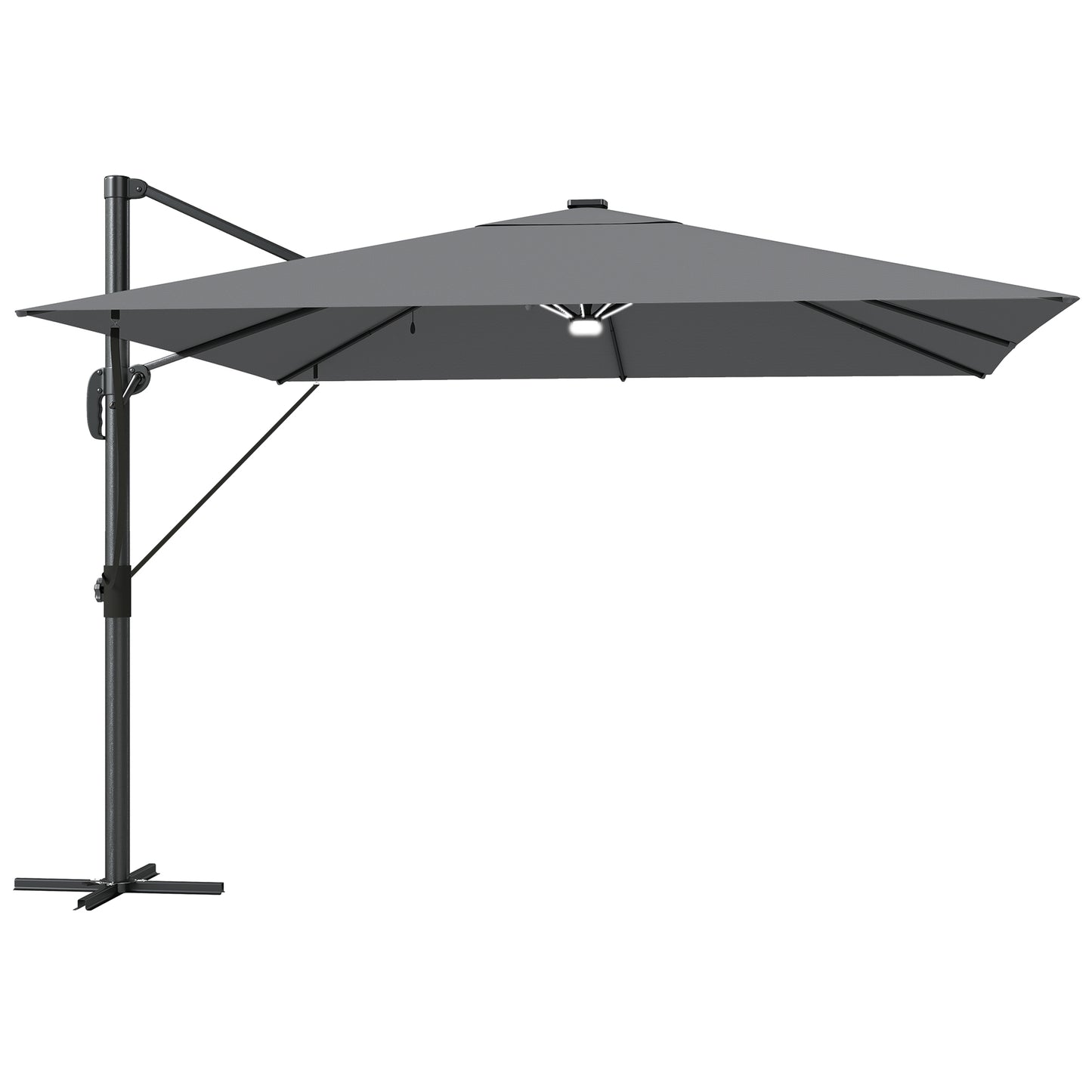 3 x 3 m Garden Cantilever Parasol with Light, Cover, Overhanging Umbrella w/ Wind Protection, 360° Rotation, Light Grey