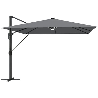 3 x 3 m Garden Cantilever Parasol with Light, Cover, Overhanging Umbrella w/ Wind Protection, 360° Rotation, Light Grey
