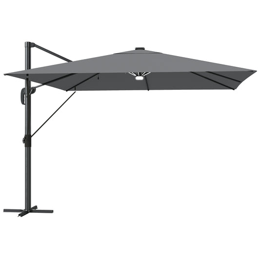 3 x 3 m Garden Cantilever Parasol with Light, Cover, Overhanging Umbrella w/ Wind Protection, 360° Rotation, Light Grey