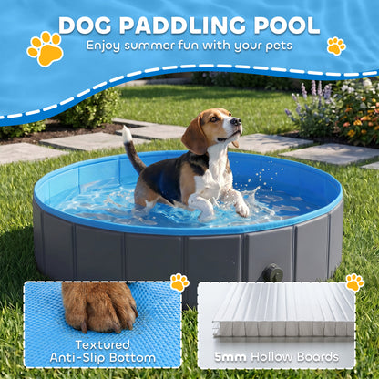 Foldable Dog Pool for Puppies and Ducks Dog Paddling Pool Bath Tub, Dark Grey, 100 x 30 cm