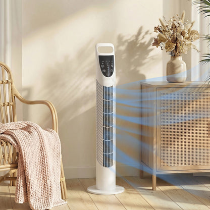 Tower Fan Oscillating 3 Speeds 3 Winds 40W w/ RC Timer Quiet - White