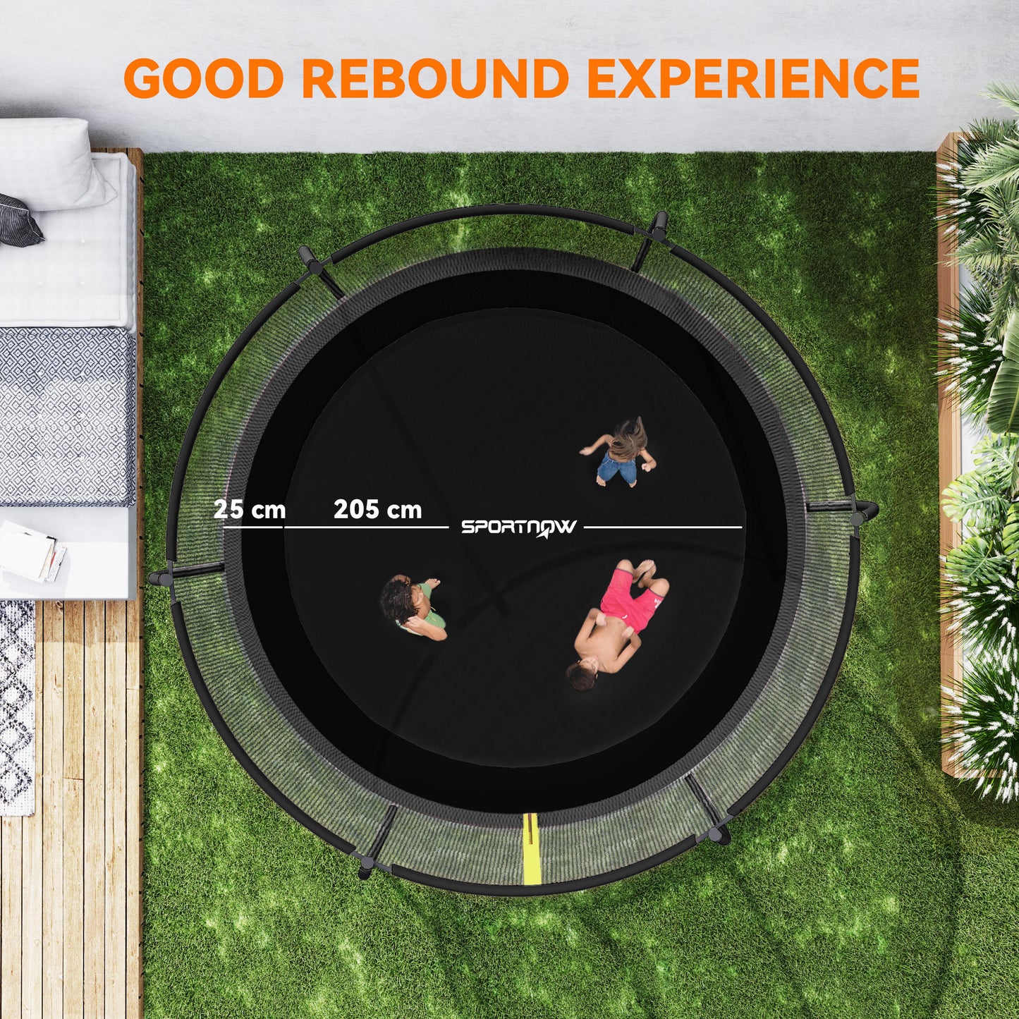 8ft Outdoor Trampoline with Enclosure Net, Spring Cover, Black