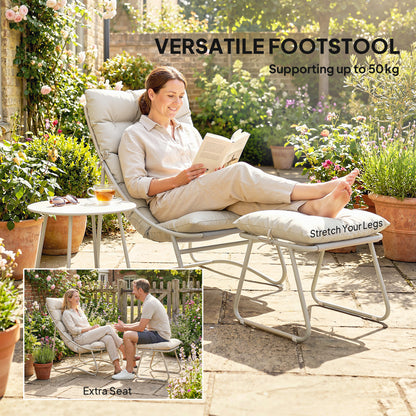 Bistro Set for Garden, 3 Piece Outdoor Table and Chair with Footstool and Removable Cushions, Comfy Balcony Furniture
