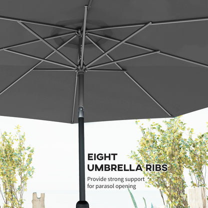 3(m) Tilting Parasol Garden Umbrellas, Outdoor Sun Shade with 8 Ribs, Tilt and Crank Handle for Balcony, Bench, Garden