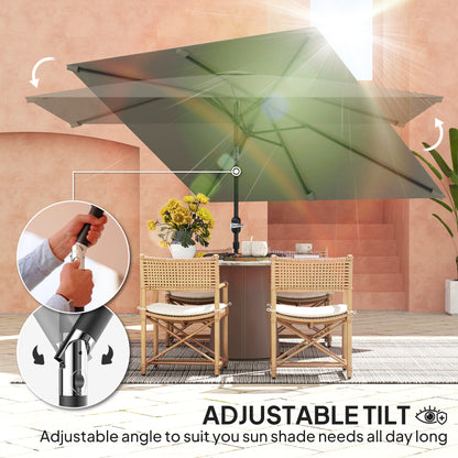 3x2m Garden Parasol Umbrella with Aluminium Pole, Tilt and Crank, Rectangular Outdoor Table Parasol Sun Shade for Patio