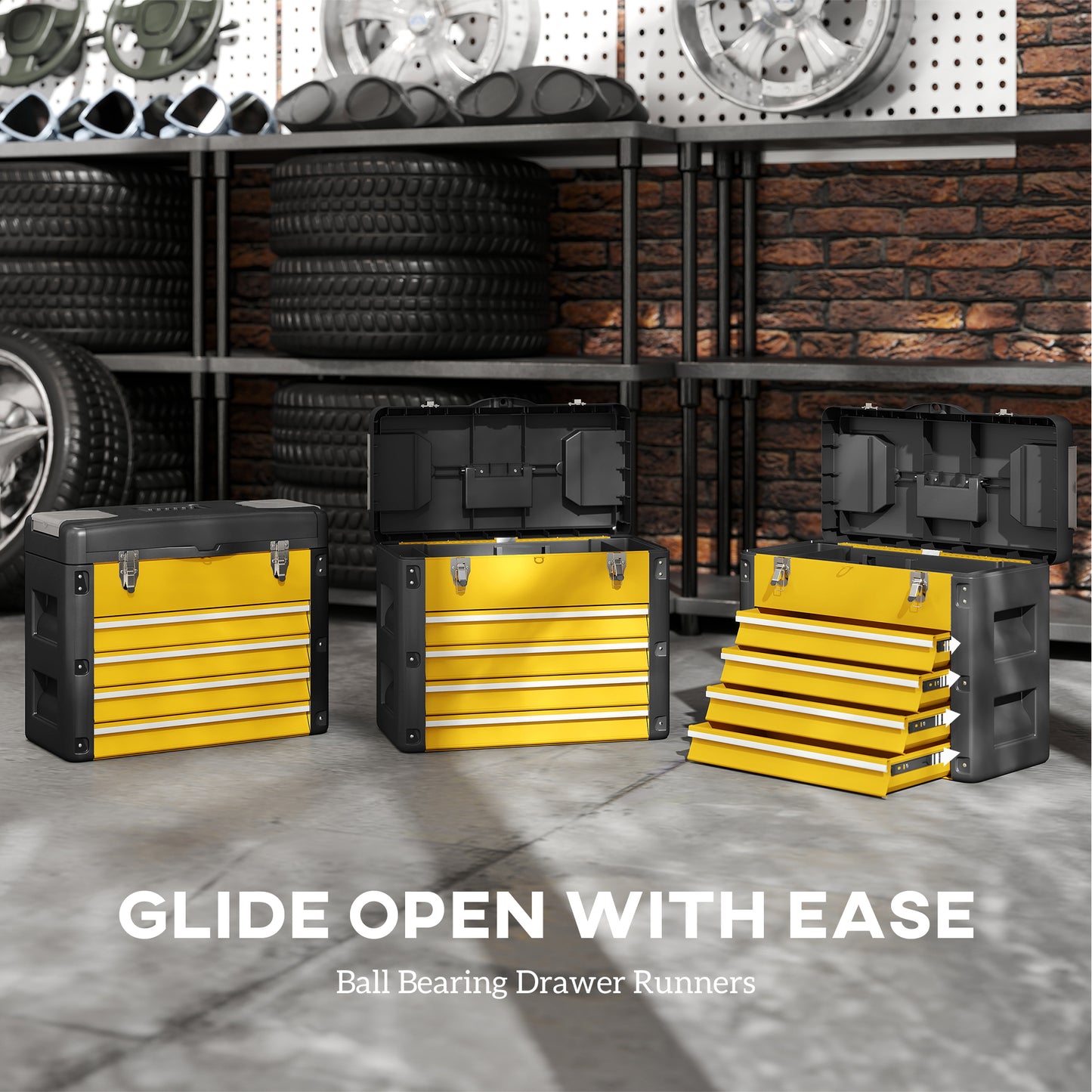 4 Drawers Large Toolbox - Yellow