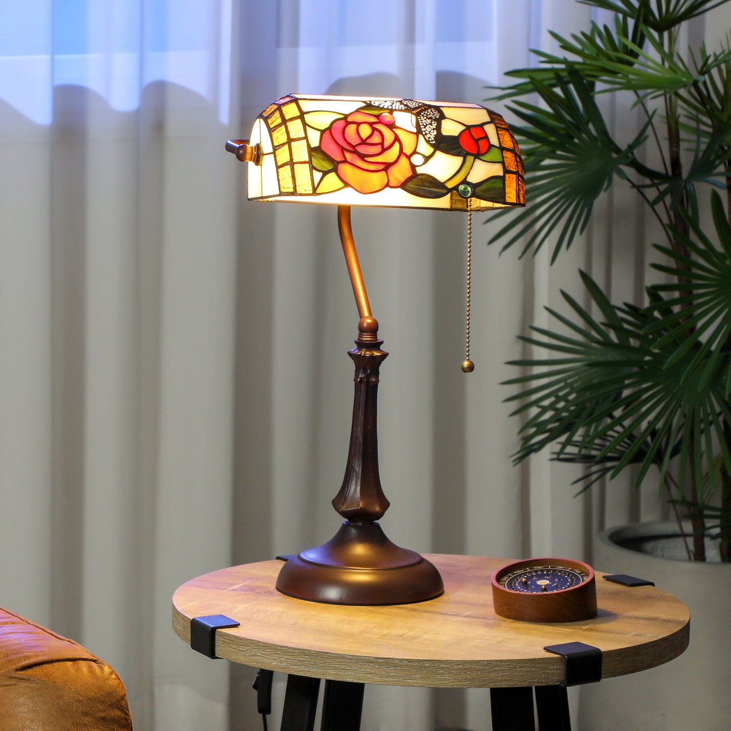 Tiffany-Style Rose and Butterfly Table Lamp - Multi