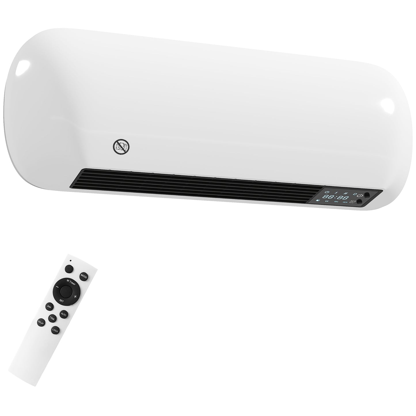 2000W Ceramic Electric Heater with Fan, Adjustable Thermostat, Wall Mounted - White