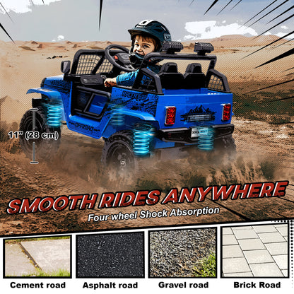 12V Battery Powered Kids Ride-On Car, Electric Truck w/ Spring Suspension, Remote, Music, Horn, Lights, Blue