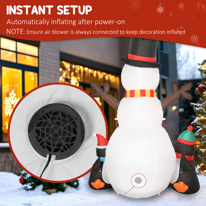 6FT Christmas Inflatables Snowman & Penguins with Built-in LED Lights and Flashing Projector Light