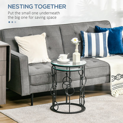 Nesting Round Coffee Table Set of 2 - Black