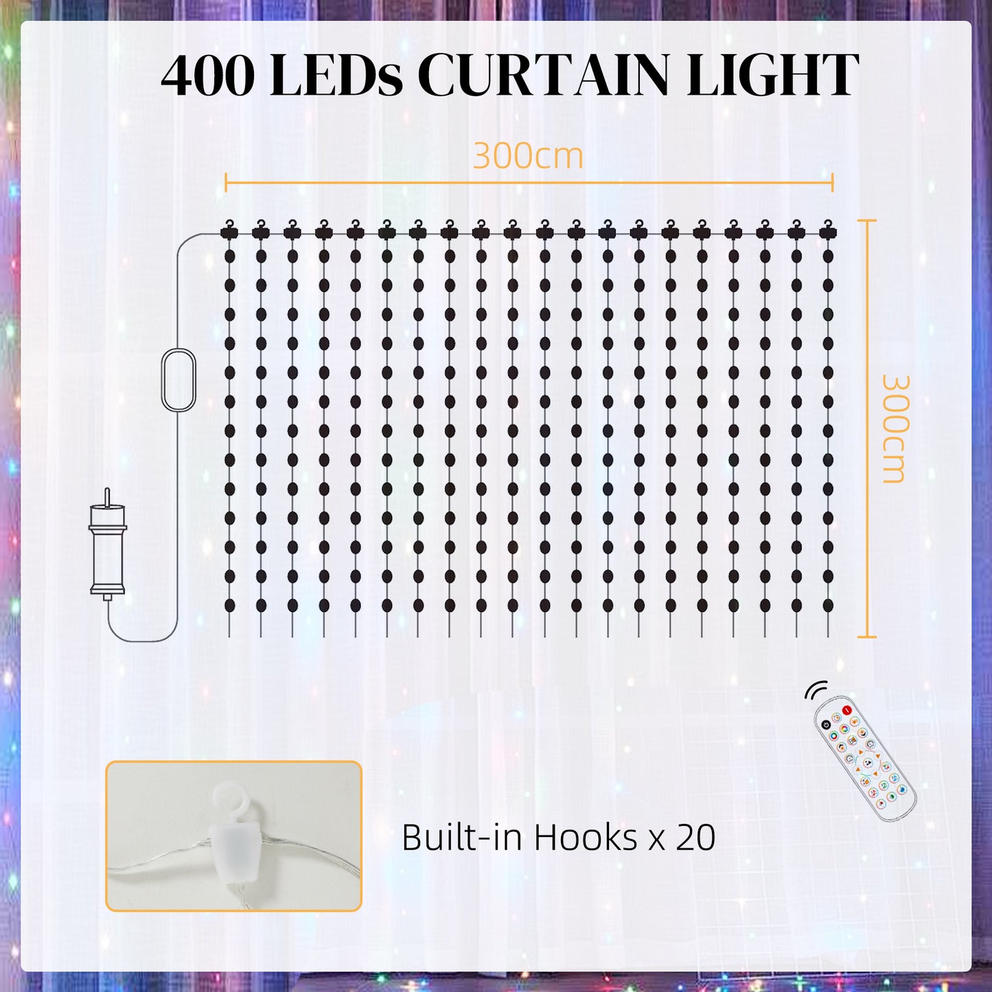 LED Curtain Lights, Smart Curtain Fairy Plug In, Colour Changing Wall Lights with Remote, App