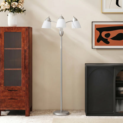 Arc Tree Floor Lamp with 3 Adjustable Rotating Lights, Industrial Standing Lamp with Steel Frame, Silver Tone