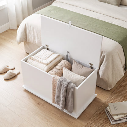 Storage Chest, 102L Blanket Box, Shoe Bench with Safety Hinged Lid, Bed End Bench for Bedroom, 80 x 40 x 45cm, White