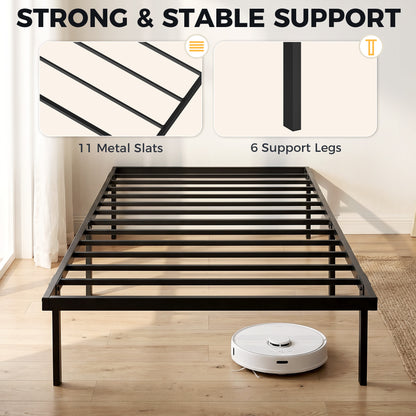 3ft Single Bed Frame with Underbed Storage, Metal Platform Bed Frame with Steel Slat Support, No Box Spring Needed