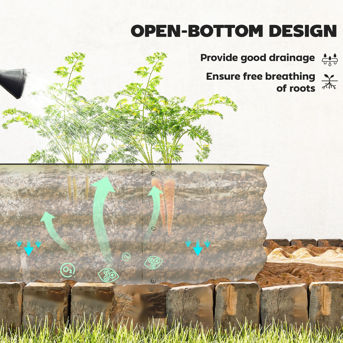 Galvanised Raised Garden Bed, Metal Planter Box with Safety Edging, for Flowers, Herbs, Succulents, Cream White