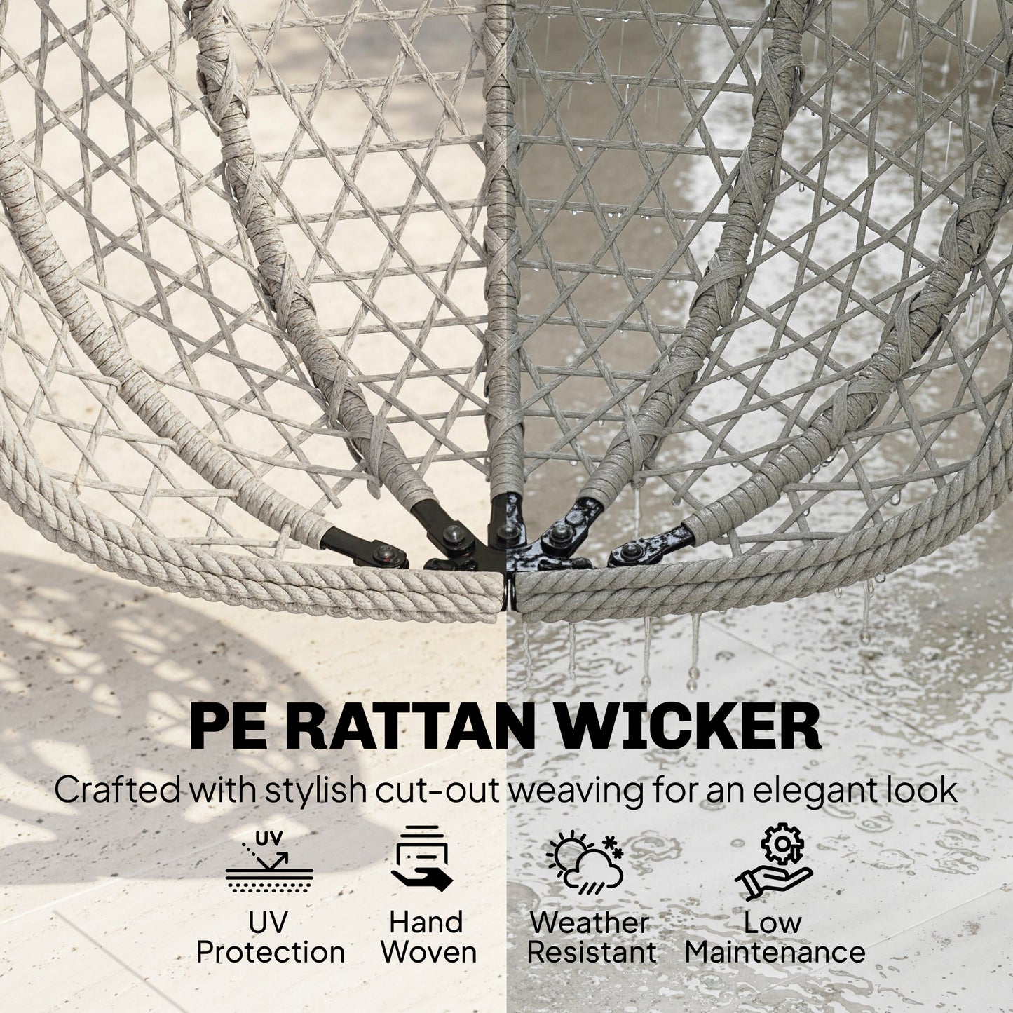 Hanging Egg Chair, Indoor Outdoor Rattan Hammock Swing Chair with Stand, Safety Strap, Foldable Basket, Light Grey